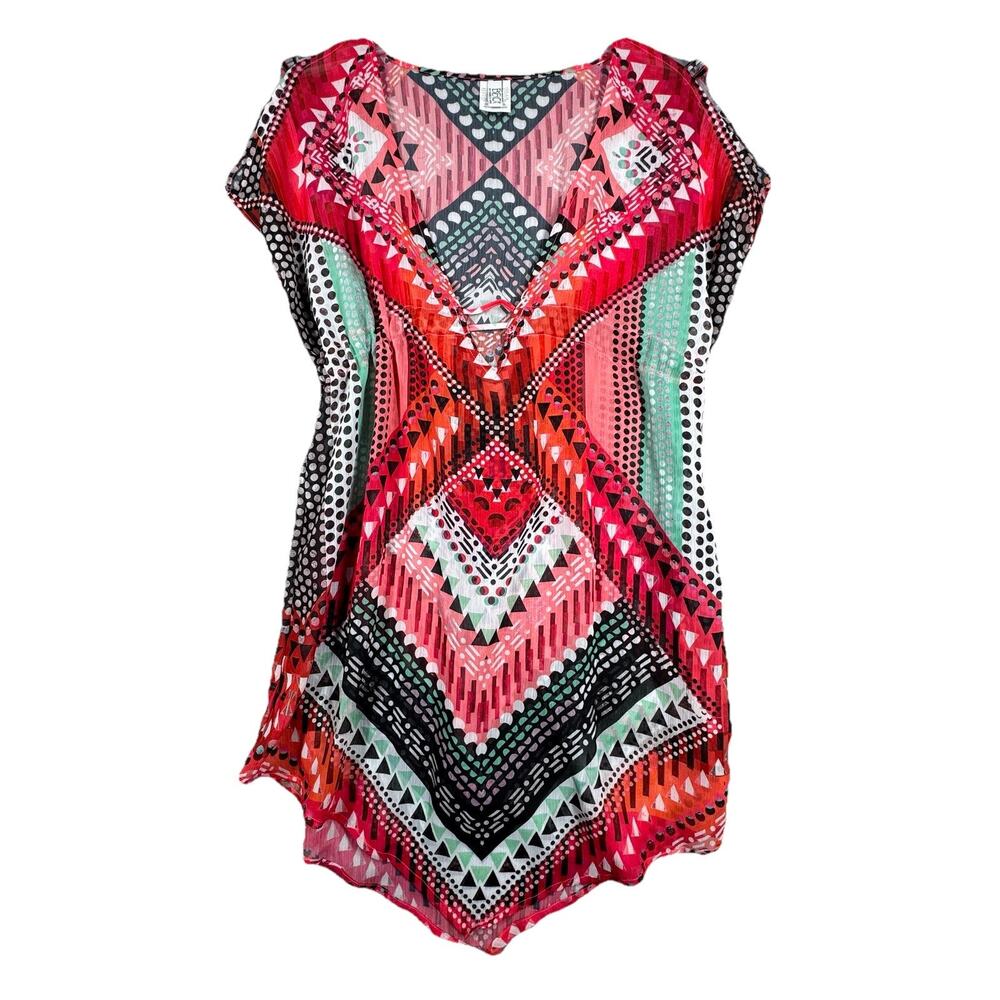Becca Swim Cover Up Womenβ Medium Large Multicolored Geometric Caravan Tunic